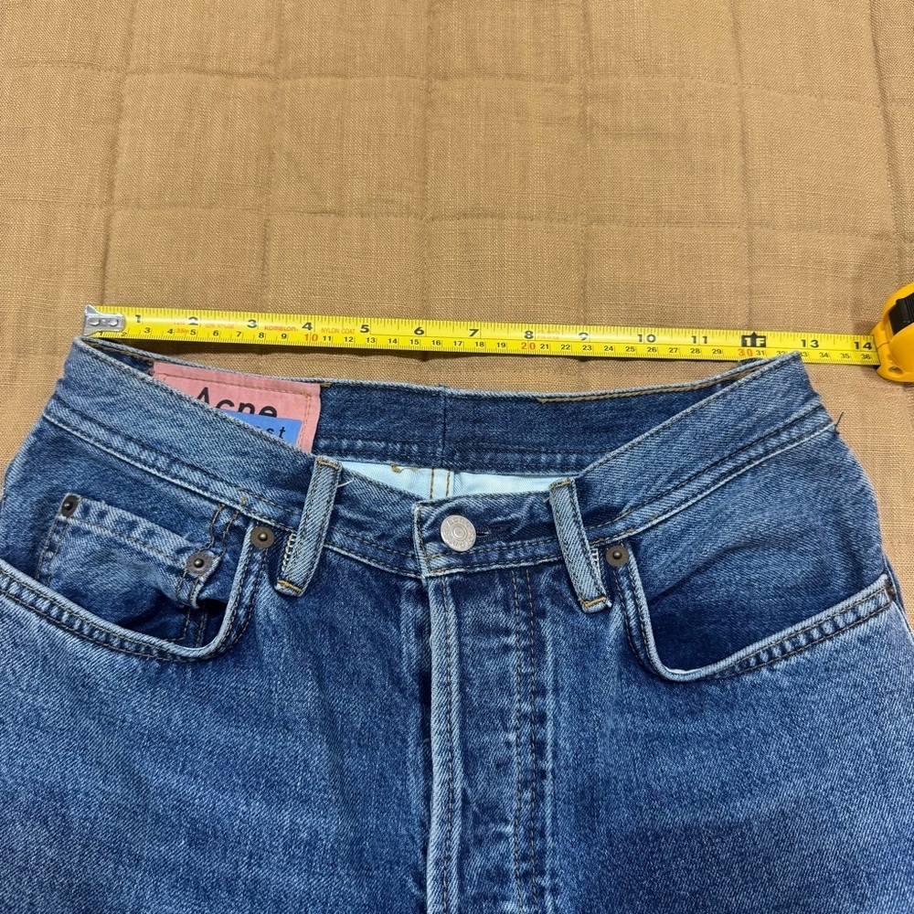 Acne Studios Bla Konst Straight Leg Blue Jeans Size 25x32 Pink Leather Patch - Picture 7 of 11